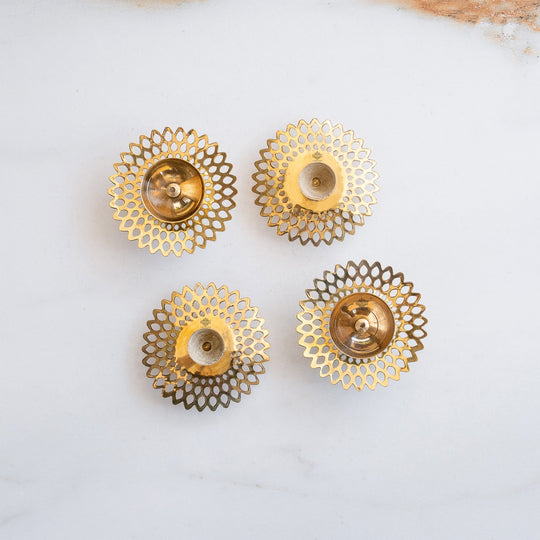 Brass Flower Jali Design Diya Set of 4