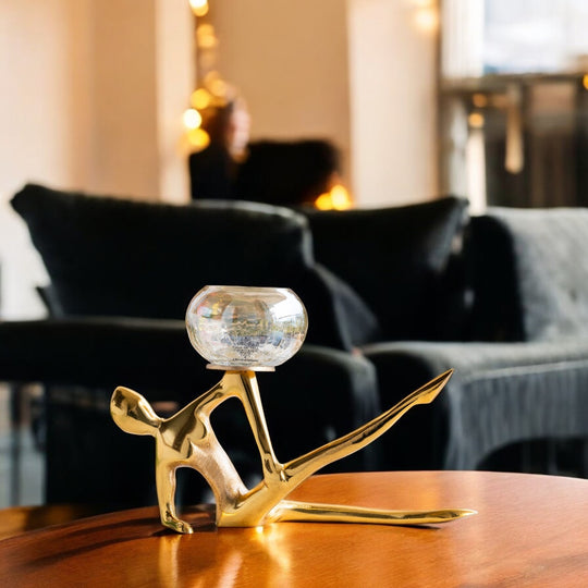 Gold Finish Lady Design Decorative Candle Holder