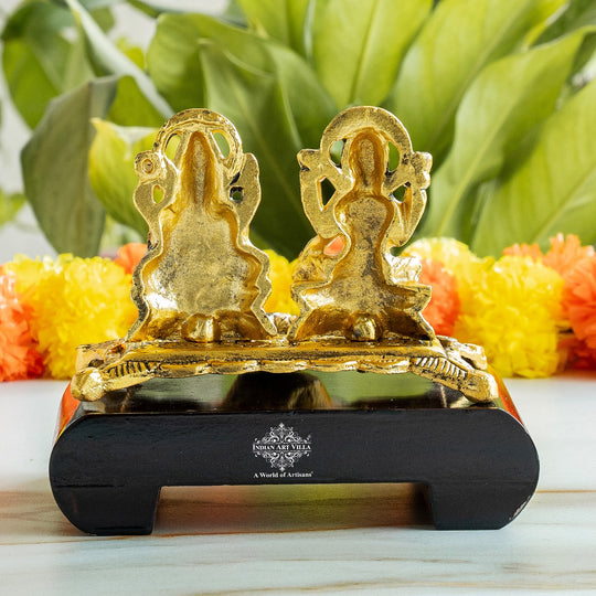 Brass Finish Ganesh Ji With  Laxmi JI Murti with Wooden Base