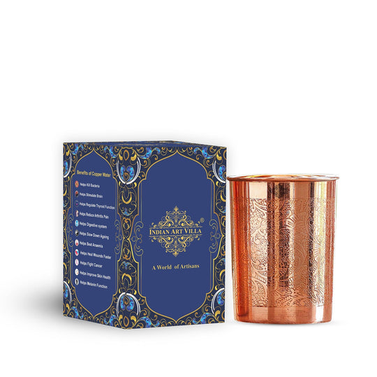 Pure Copper Glass With Handcrafted Embossed Design 275 ML