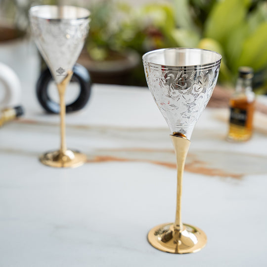 Silver Plated Designer Champagne Glass with Stand, Barware, Serveware