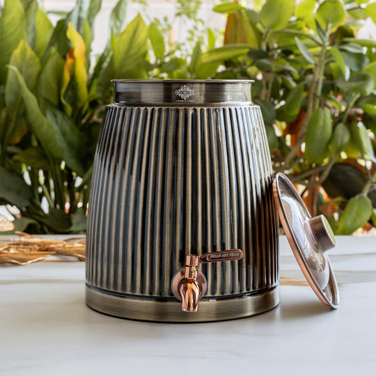 Copper Antique Finish Barrel Design Water Pot 7000 ML with Tap & Lid