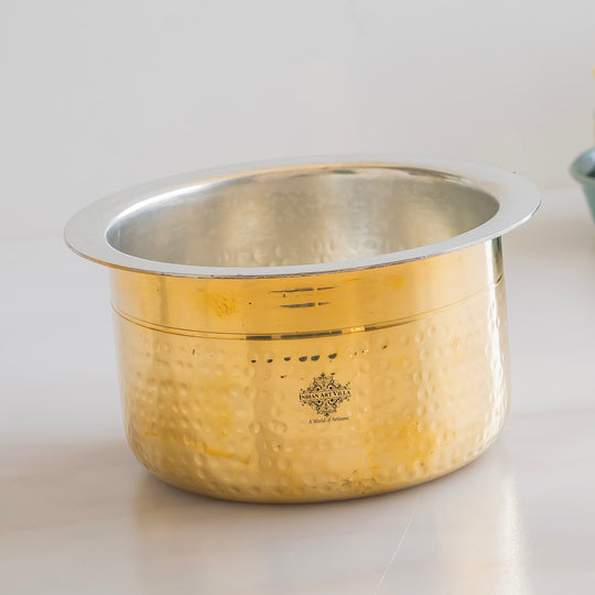 Indian Art Villa hammered brass bhagona with tin lining strong and durable cookware for authentic Indian recipes