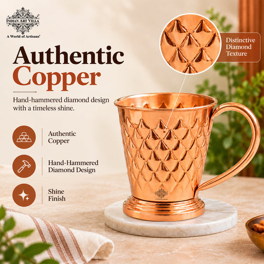 Infographic on pure copper material quality and food-safe steel interior — Indian Art Villa