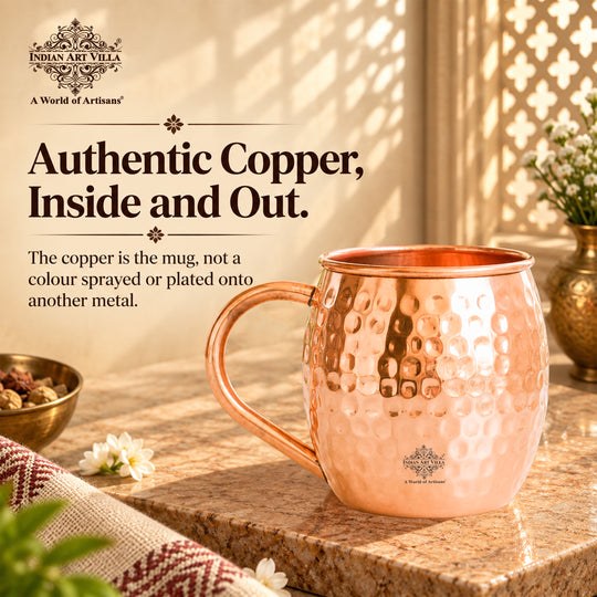 Copper Moscow Mule cocktail mug with traditional hammered texture