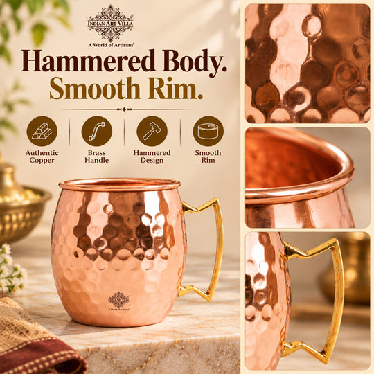 Shining copper beverage cup with traditional hammered craftsmanship