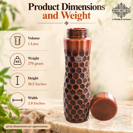 Copper Water Bottle with Honeycomb Embossed Design — photo 13 — Indian Art Villa