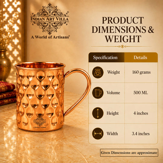 Pure copper drink cup showcasing a bold all-over diamond pattern