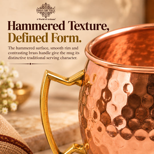 Textured pure copper cocktail mug with a radiant metallic surface