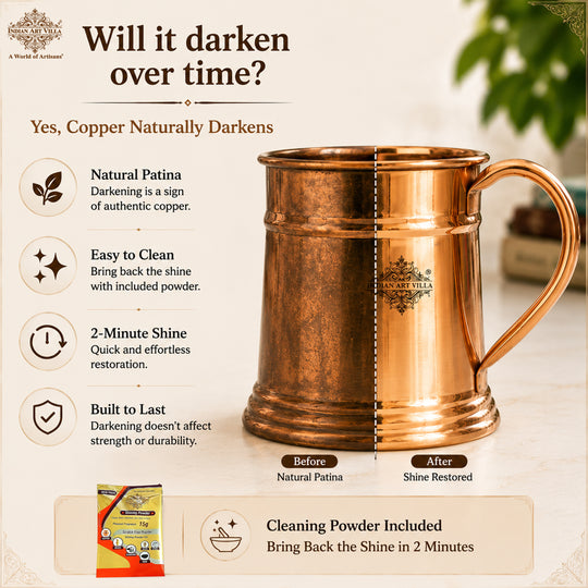 Traditional copper beer mug featuring a handmade mirror line finish