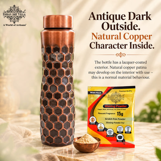Copper Water Bottle with Honeycomb Embossed Design — photo 14 — Indian Art Villa