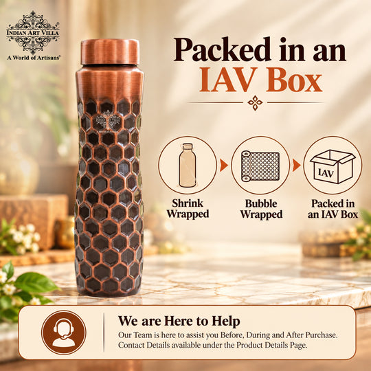 Copper Water Bottle with Honeycomb Embossed Design — photo 15 — Indian Art Villa