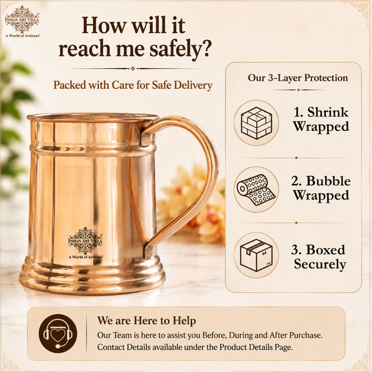 Pure copper cocktail mug with elegant curved handle and line design