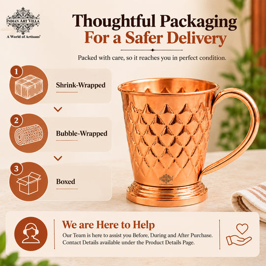 Infographic showing packaging and delivery details for the set of 2 mugs — Indian Art Villa