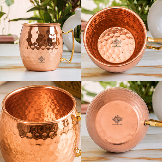 Shiny copper beverage mug with distinctive artisan-made detailing