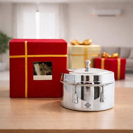 Handcrafted Pure Silver Plated Gold Polish Dry Fruits Box For Diwali, Festive Items