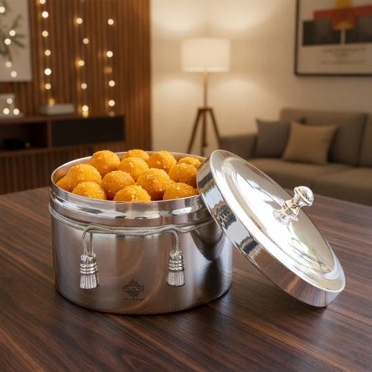 Handcrafted Pure Silver Plated Gold Polish Dry Fruits Box For Diwali, Festive Items