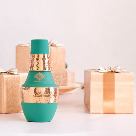 Pure Copper Hammered Silk Finish Design Surahi Shape Bedroom Bottle