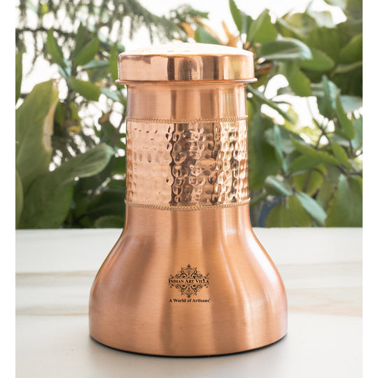 Lacquer Coated Copper Bedroom Bottle – Smooth and Hammered Finish, Pure Copper, No Handle by Indian Art Villa
