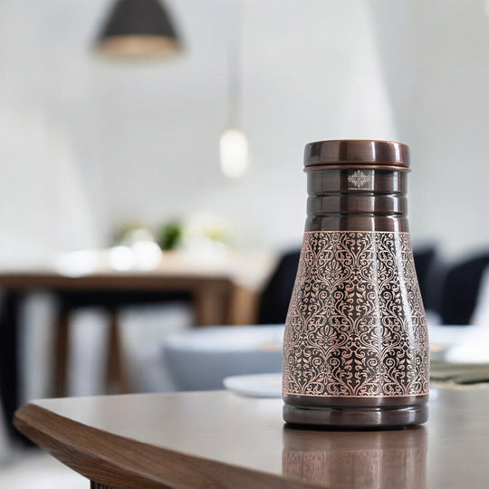 Pure Copper Embossed Bedroom Bottle With Inbuilt Glass