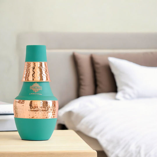 Pure Copper Hammered Silk Finish Design Surahi Shape Bedroom Bottle