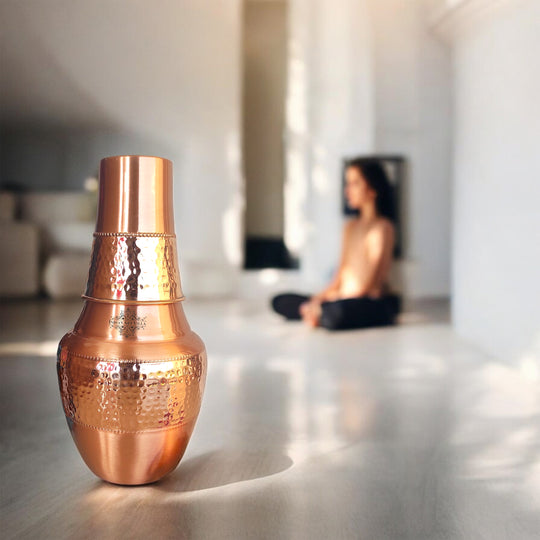 Pure Copper Hammered Silk Finish Design Surahi Shape Bedroom Bottle