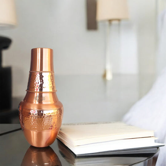 Pure Copper Hammered Silk Finish Design Surahi Shape Bedroom Bottle