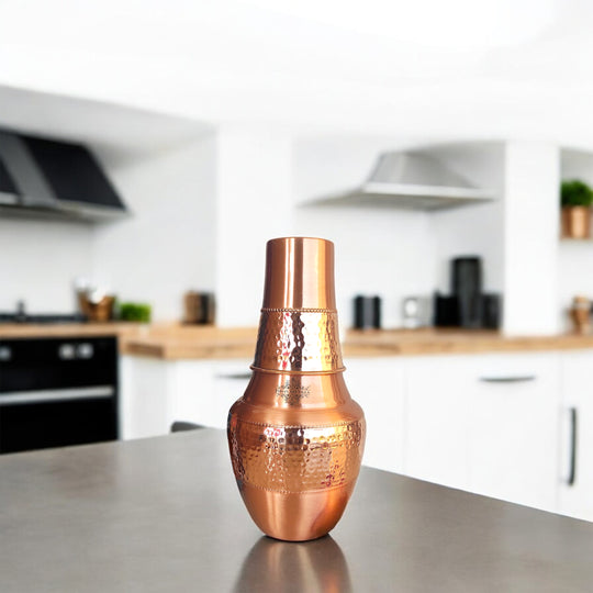 Pure Copper Hammered Silk Finish Design Surahi Shape Bedroom Bottle