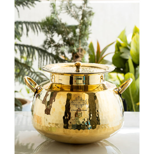 Hammered Brass Handi Degchi with Tin Lining & Lid