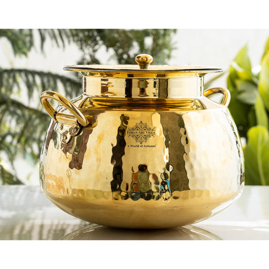 Hammered Brass Handi Degchi with Tin Lining & Lid
