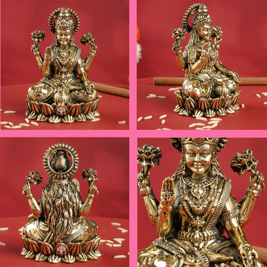 Pure Brass Laxmi Ji Sitting On Kamal Murtii- Goddess of Wealth, Prosperity & Blessings