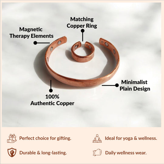 Pure Copper Plain Design Bangle with Magnet & Matching Ring