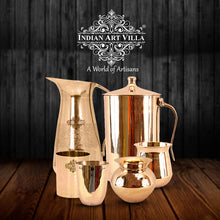 Indian Art Villa Kitchen Set of Copper Sigri with Brass Stand, Steel Copper Handi, with Serving Spoon - Food Warmer, Serving Vegetables, Dishes
