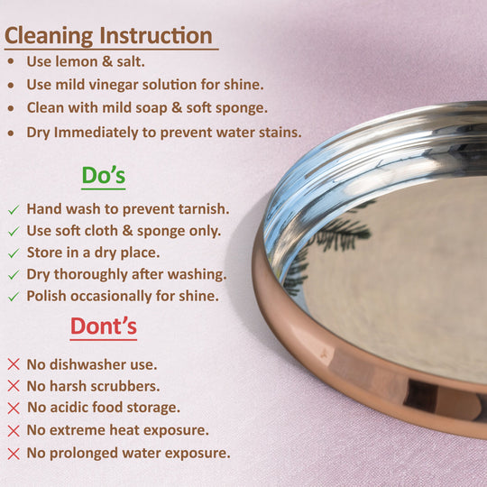 Steel Copper Curved Thali, Tableware, Dinnerware, 33.02 cm