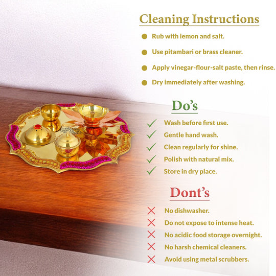 Pure Brass Handmade Designer Pooja, Aarti Thali Set Designer Borders, Spiritual Item, 25.40 CMS