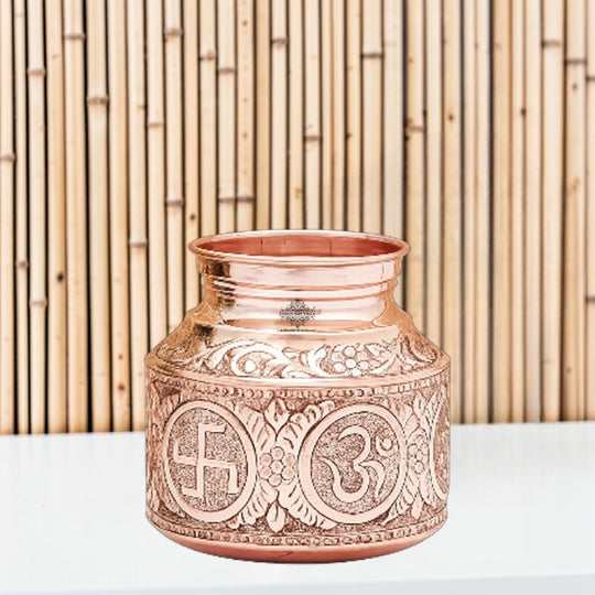 Pure Copper Om Swasthik Shree Design Lota For Spiritual & Puja