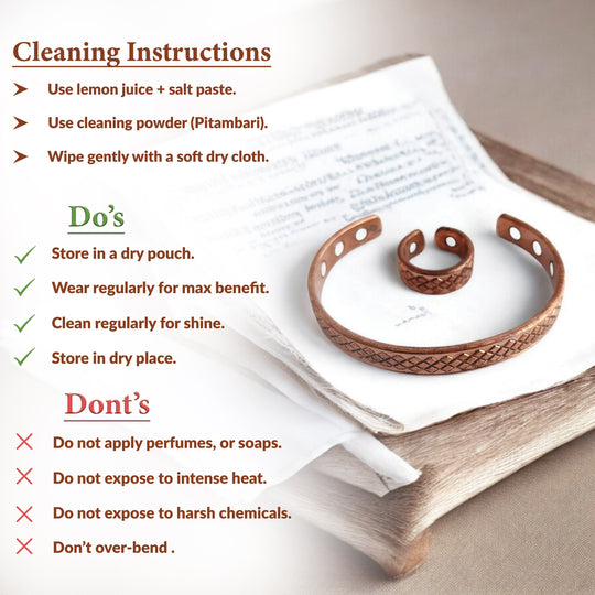 Pure Copper Diamond Design Bangle with Magnet & Matching Ring