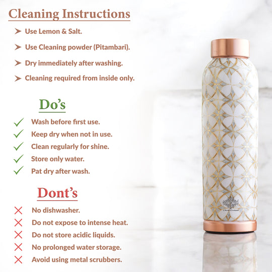 Pure Copper Water Bottle with Different Gold Print Designs, 900 ML