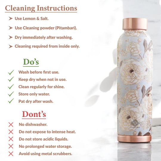 Pure Copper Water Bottle with Different Gold Print Designs, 900 ML