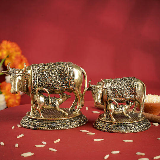 Pure Brass Kamadhenu Cow With Calf  – Symbol of Prosperity &  Blessings