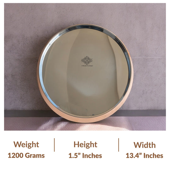 Steel Copper Curved Thali, Tableware, Dinnerware, 33.02 cm