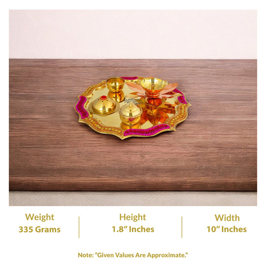 Pure Brass Handmade Designer Pooja, Aarti Thali Set Designer Borders, Spiritual Item, 25.40 CMS