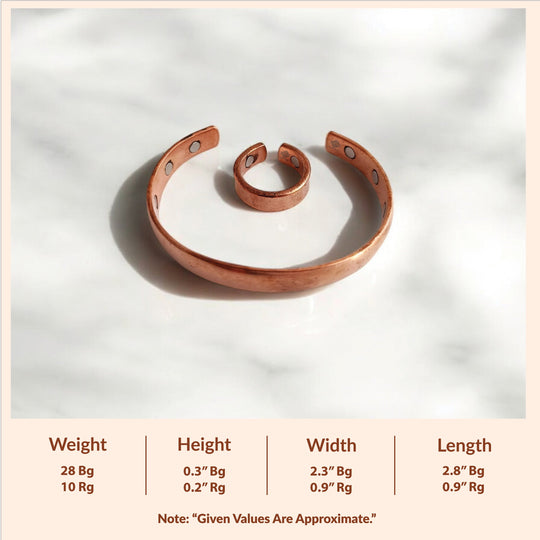 Pure Copper Plain Design Bangle with Magnet & Matching Ring