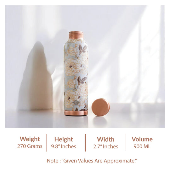 Pure Copper Water Bottle with Different Gold Print Designs, 900 ML