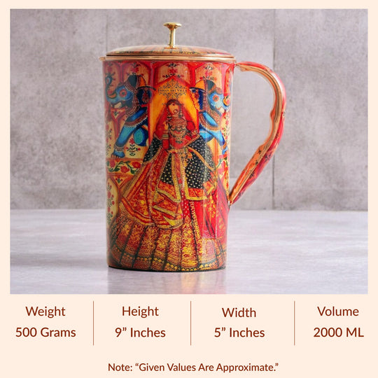 Pure Copper Printed Jug - Padharo Mhare Desh Design