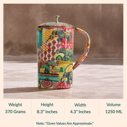 Pure Copper Printed Jug - Padharo Mhare Desh Design