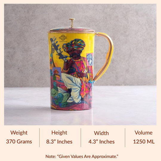 Pure Copper Printed Jug - Padharo Mhare Desh Design