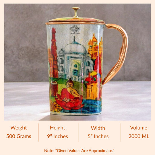 Pure Copper Printed Jug - Padharo Mhare Desh Design