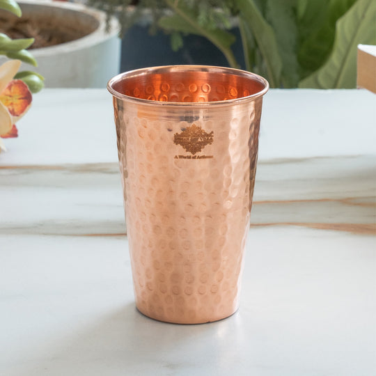 Pure copper tumbler glass cup designer small 350 ML front view — Indian Art Villa