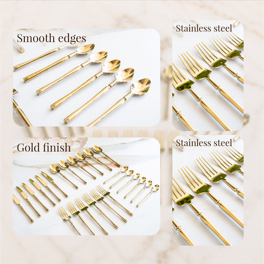 Stainless Steel Gold PVD Coated Rafail Cutlery Set of 24